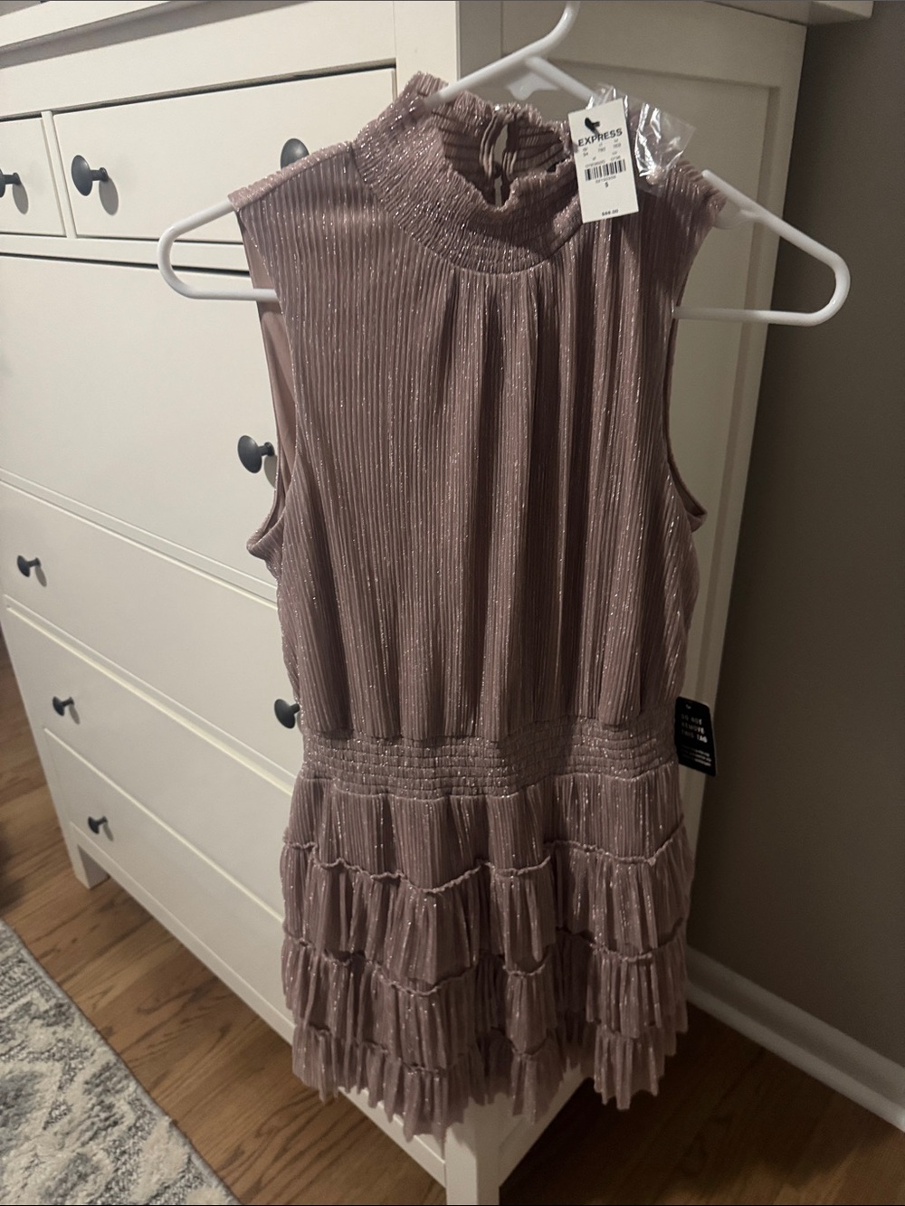 Express Dusty Mauve Metallic Ruffle Tier Dress